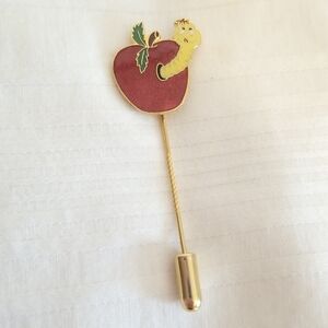 Vintage Gold Worm In Apple Stick Pin